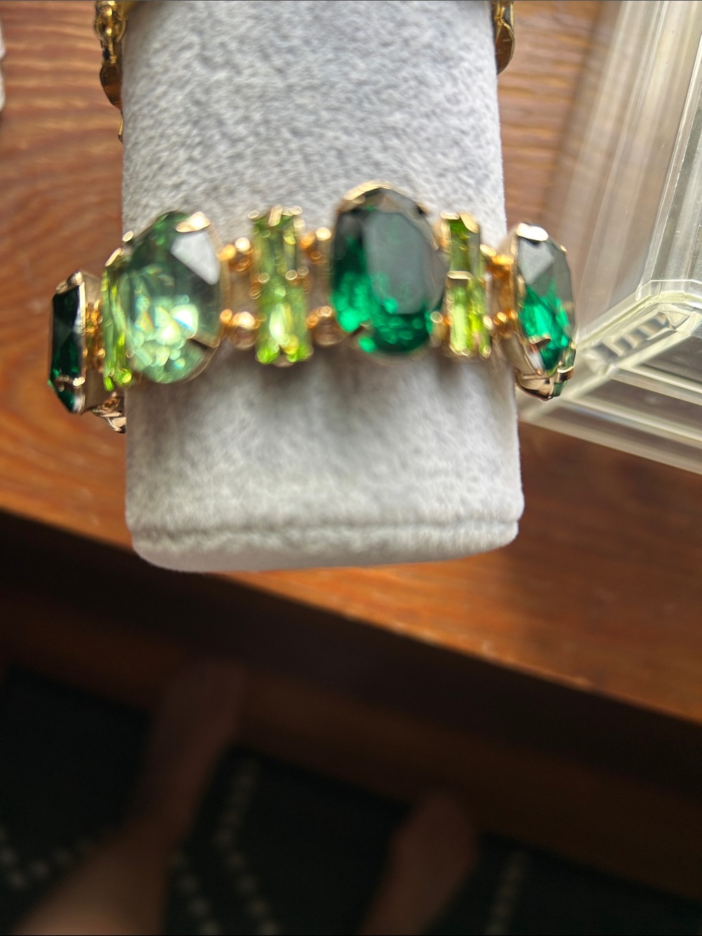 Gold-Tone Green Crystal Stretch Bracelet - Emerald & Peridot